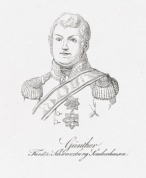 Günther Friedrich Carl I. (1760-1837) war zwischen 1794 und 1835 regierender Fürst von Schwarzburg-Sondershausen. Er schloss sich im Jahre 1807 dem Rheinbund an und nach dem Wiener Kongress wurde sein Fürstentum Teil des Deutschen Bundes. Der Kunstmäz