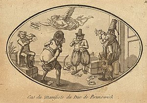Eine französische Karikatur auf das Manifest des Herzogs von Braunschweig vom 25.07.1792.