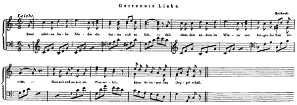 Notenblatt von »Getrennte Liebe« in einer Komposition von Kapellmeister Reichardt