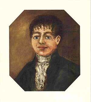 Henry de Kleyst (Gefangenschaftsbild) vom unbekanntem Künstler  Frankreich 1807 (Öl auf Büttenpapier, 26 x 22,5 cm, an den Kanten unregelmäßig beschnitten, achteckig)