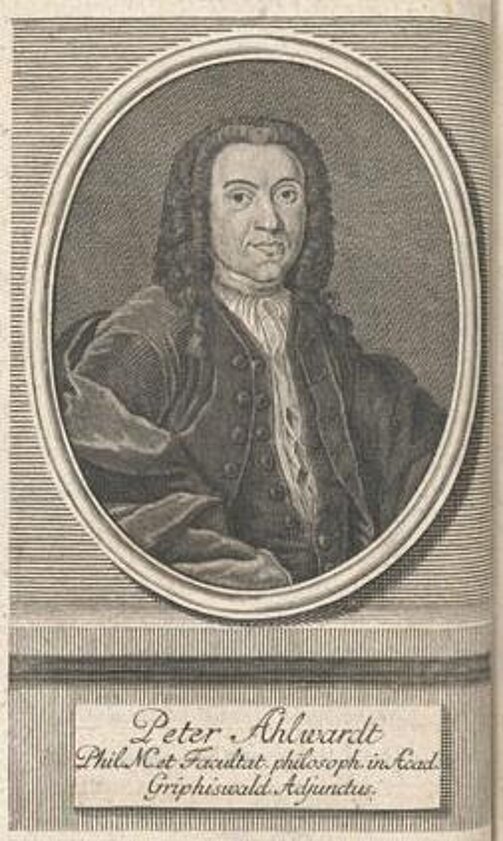 Peter Ahlwardt (1710-1791) war Professor für Logik und Metaphysik an der Universität Greifswald. im Jahre 1745 gehörte der zu den Gründern des kurzlebigen Geheimbundes der Abeliten in Greifswald.