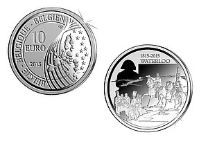 10 €-Sonderprägung mit dem Profil Kaiser Napoléons und zwei Schlachtszenen