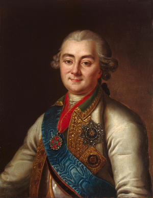 Alexei Grigorijewitsch Orlow (1737-1808) war ein russischer Generalleutnant und Admiral. Er war einer der führenden Köpfe beim Sturz Peter III., den er ermordete. Während des 5. Russischen Türkenkrieges organisierte er die griechische Revolte und vernichtete die trükische Flotte in der Seeschlacht von Çeşme.