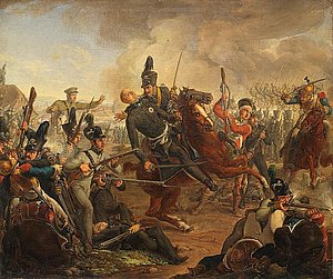 Der Tod des Herzogs Friedrich Wilhelm von Braunschweig Oels (1771-1815) am 16.06.1815 auf dem Schlachtfeld bei Quatre Bras.