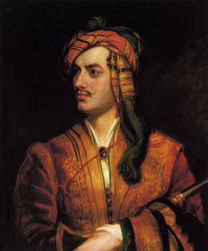 George Gordon Noel 6th Baron Byron of Rochdale (1788-1824) gehörte zu den führenden Poeten der englischen Romnantik. Er führte ein exentrisches Liebesleben, so wurden ihm inzestiöse Beziehungen zu seiner Halbschwester Augusta Leigh nachgesagt. Er nahm am