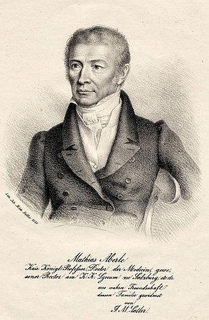 Matthias Aberle (1784-1847) ist Mediziner. Er gründete die anatomisch-physiologische sowie das anatomisch-pathologische Museum in Salzburg.
