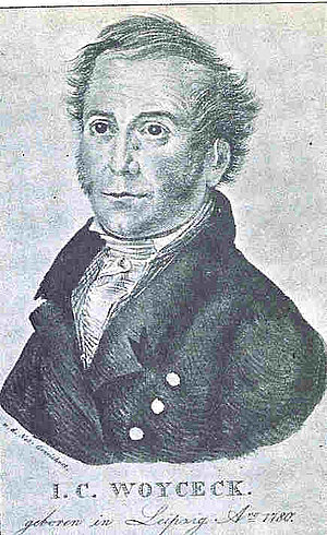 Johann Christian Woyzeck (1780-1824) führte ein unruhiges Leben und trat nach Jahren der Wanderschaft in den Mecklenburgischen Militärdienst ein. Im Jahre 1821 ermordete er seine Geliebte und wurde nach einem langwierigen Prozess zum Tode verurteilt. 