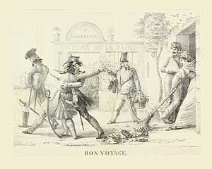 Zeichnung »Bon Voyage« - Der Abzug der Alliierten Truppen aus Frankreich nach dem Aachener Kongreß 1818