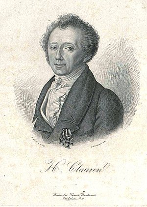 Heinrich Clauren (1771-1854) war ein populärer zeitgenössischer Schriftsteller von Erzählungen und Lustspielen. Er war auch preußischer Verwaltungsbeamter. Wilhelm Hauff und Heinrich Heine attackierten den vielschreibenden Autor in den 1820er Jahren, was jedoch seiner Popularität keinen Abbruch tat.
