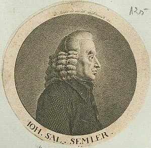 Johann Salomo Semler (1725-1791) war evangelischer Theologe und Schriftsteller. Der Baumgarten-Schüler gilt als Begründer der historisch-kritischen Bibelwissenschaften.