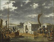 Roehn, Adolphe: Treffen Napoleons und Alexanders I. auf der Memel bei Tilsit, 25. Juni 1807 (1808). Schloss Versailles. – Public Domain.
