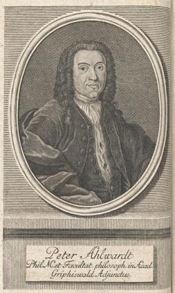 Peter Ahlwardt (1710-1791) war Professor für Logik und Metaphysik an der Universität Greifswald. im Jahre 1745 gehörte der zu den Gründern des kurzlebigen Geheimbundes der Abeliten in Greifswald.