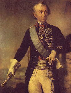 Alexander Wassiljewitsch Suworow (1729-1800) war en russischer Feldmarschall, dder im Siebenjährigen Krieg sowie den russisch-türkischen Kriegen mit Auszeichnung kämpfte. Im Jahre 1794 eroberte er Brest und die Warschauer Vorstädte und im Jahre 1799/1
